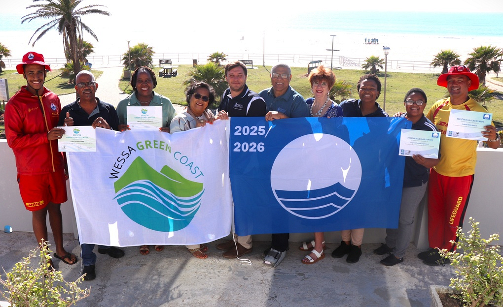 Pictured (from left) are Lyla Perils (Kouga Lifeguard), Edo Madatt (Kouga Superintendent: Parks), Nomvula Machelesi (Director: Community and Safety Services), Rochelle Ludick (Manager: Parks and Amenities), Marco Engelbrecht (Environmental Management Officer), Alderman Daniel Benson (Member of the Mayoral Committee: Community and Safety Services), Christa Venter (Manager: Waste and Environment), Nomvelo Siwela (Environmental Specialist), Siyanda Camagu (Superintendent: Parks), and Craig Sampson (Kouga Lifeguard).