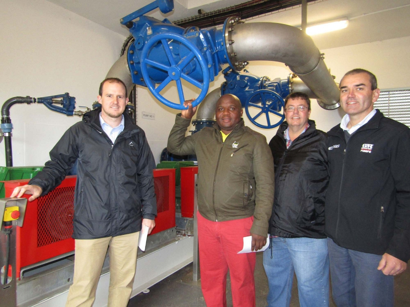 Inspecting the upgrades at the Koraal Street pump station are consultant Pieter Joubert, Infrastructure Portfolio Councillor Patrick Kota, Acting Infrastructure Director Eddie Oosthuizen and electrical contractor Andrew Ward.    